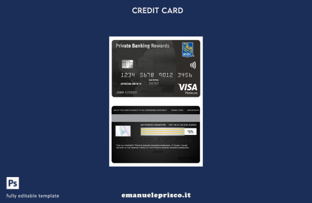 modello di carta nera platino Visa Barbados Private Bankking Rewards in stile ve